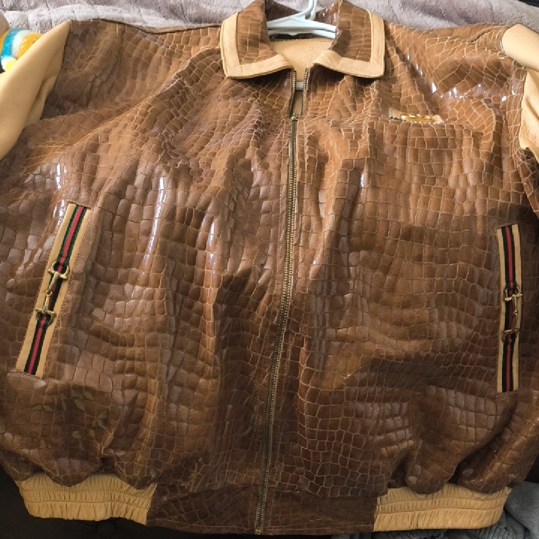 Brown Crocodile Pattern Bomber Jacket